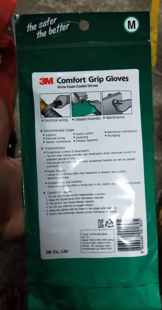 3M Comfort Grip Gloves | Sizes : M or L | Model : GLOVE-CGG