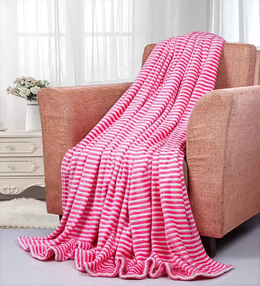 BSB HOME® Premium Plush Single Blanket | 300 GSM Lightweight Cozy Ultrasoft for Bed, Sofa, Travel & Camping| 228x152 cm |Pink & White