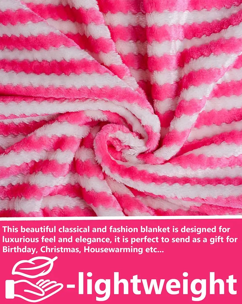 BSB HOME® Premium Plush Single Blanket | 300 GSM Lightweight Cozy Ultrasoft for Bed, Sofa, Travel & Camping| 228x152 cm |Pink & White