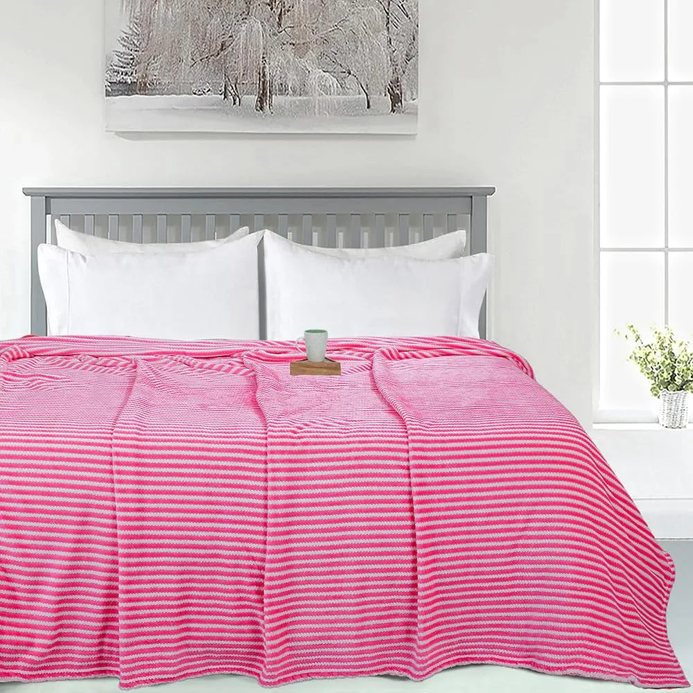 BSB HOME® Premium Plush Single Blanket | 300 GSM Lightweight Cozy Ultrasoft for Bed, Sofa, Travel & Camping| 228x152 cm |Pink & White
