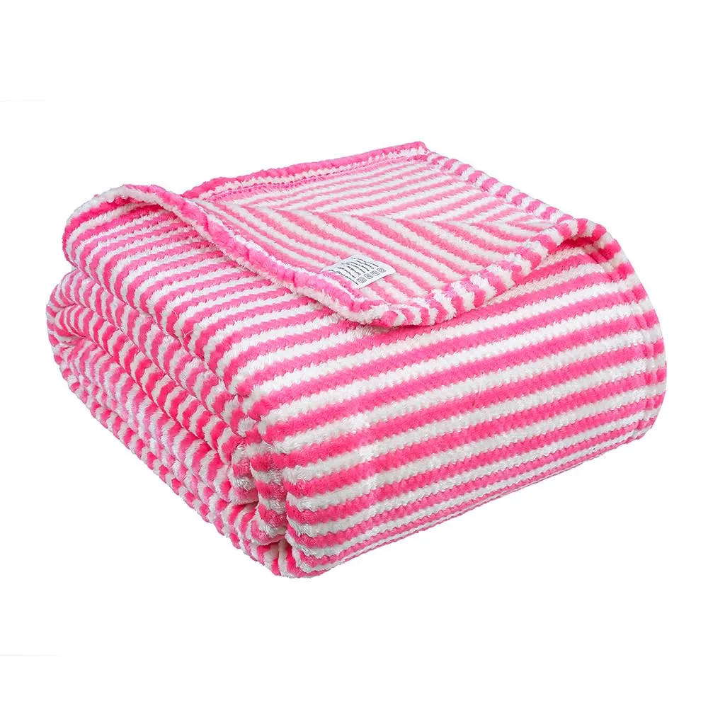 BSB HOME® Premium Plush Single Blanket | 300 GSM Lightweight Cozy Ultrasoft for Bed, Sofa, Travel & Camping| 228x152 cm |Pink & White