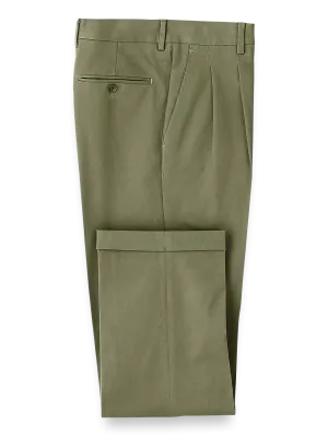 Classic Fit Cotton Stretch Twill Pleated Pants - Olive