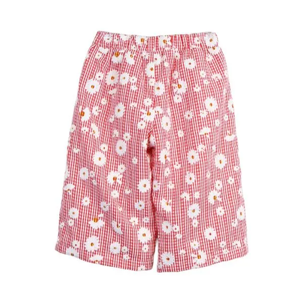 Floral Plaid Wide Pants Red