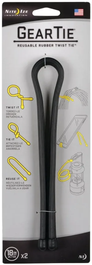 Gear Tie GT18-2PK-01 Twist Tie, Rubber, Black :CD 2: QUANTITY: 1