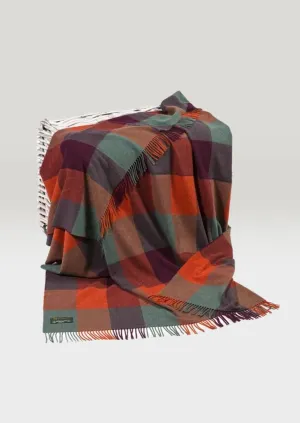John Hanly Lambswool Throw Orange Maroon Sea Green Block