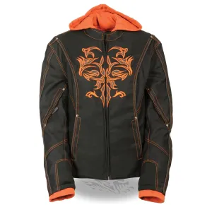 Milwaukee Performance Textile-SH1939-Ladies Black and Orange 3/4 Textile Jacket with Reflective Tribal Detail