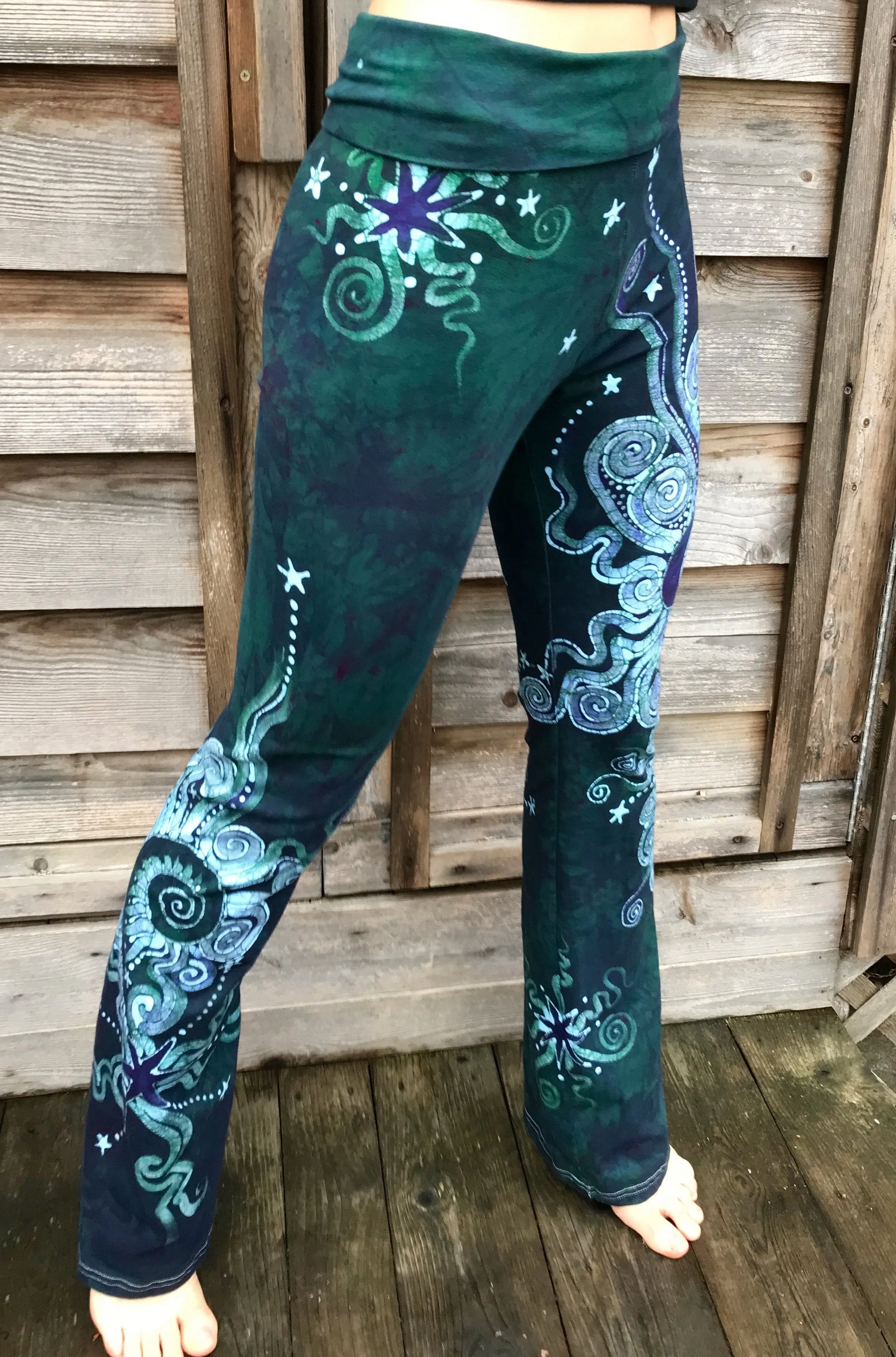 Sale - Dark Blue Teal Moon Handmade Batikwalla Stretchy Movement Pants - Size XL Shortness