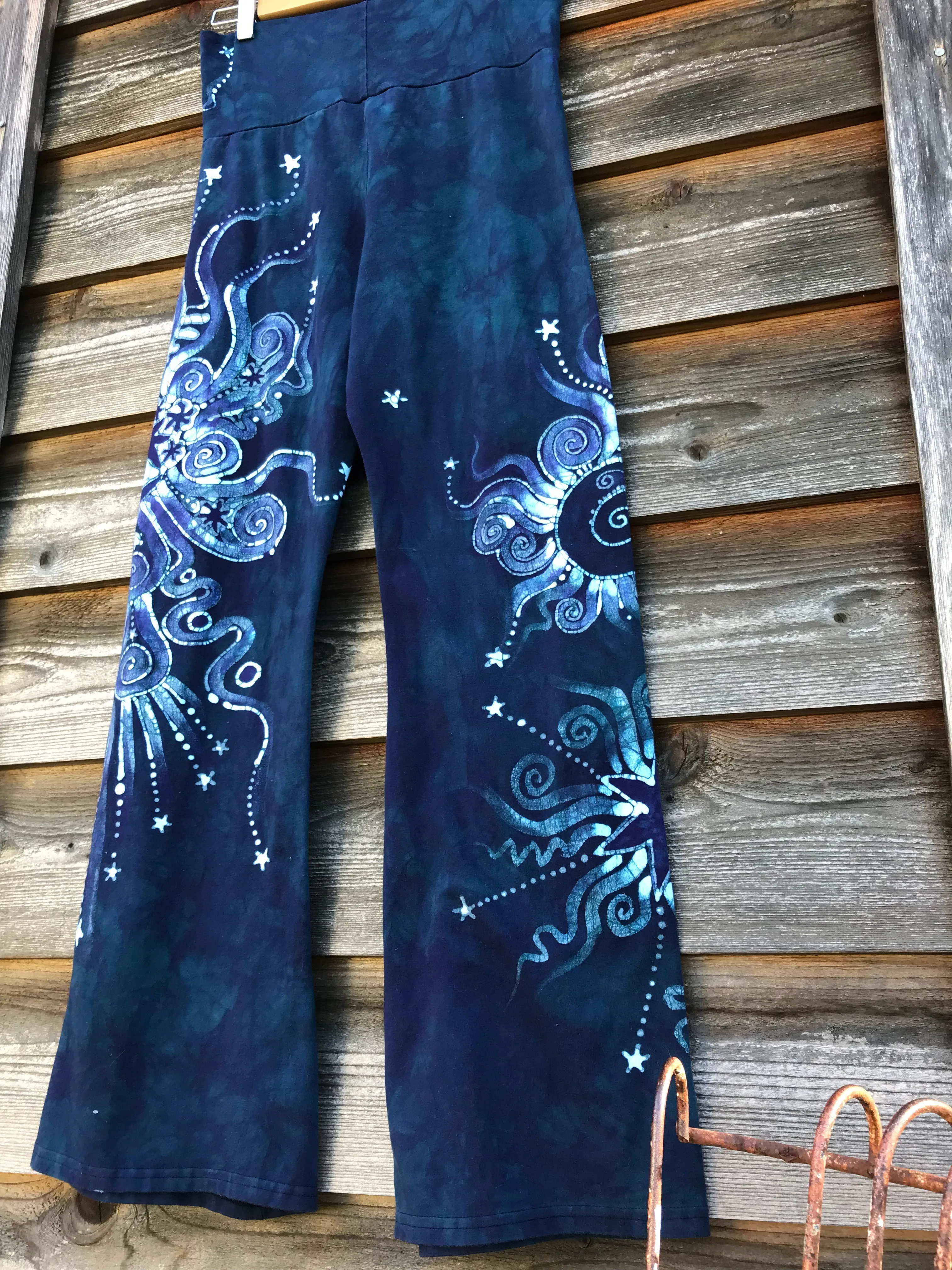 Sale - Dark Blue Teal Moon Handmade Batikwalla Stretchy Movement Pants - Size XL Shortness