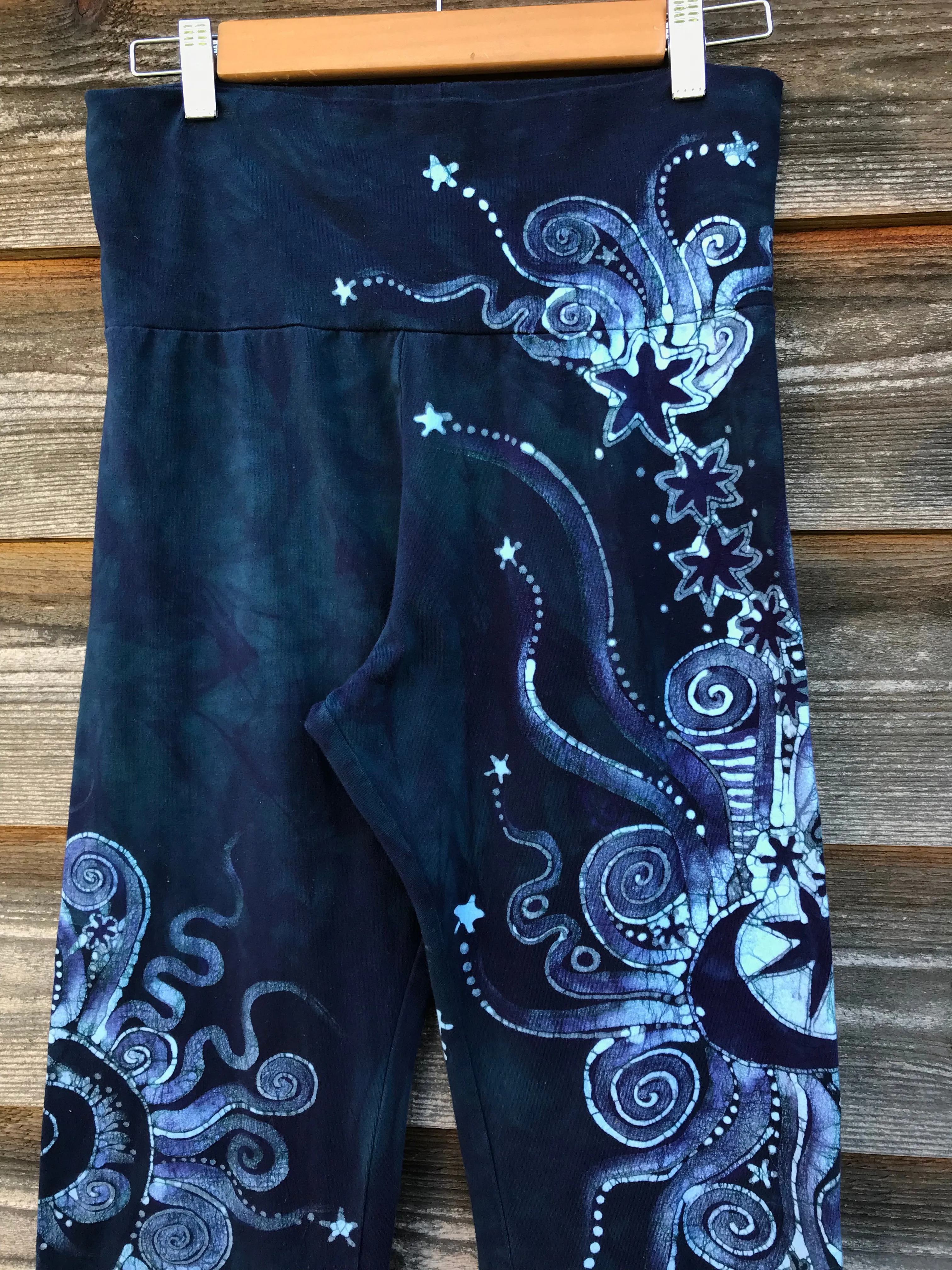 Sale - Dark Blue Teal Moon Handmade Batikwalla Stretchy Movement Pants - Size XL Shortness