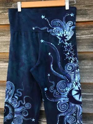 Sale - Dark Blue Teal Moon Handmade Batikwalla Stretchy Movement Pants - Size XL Shortness