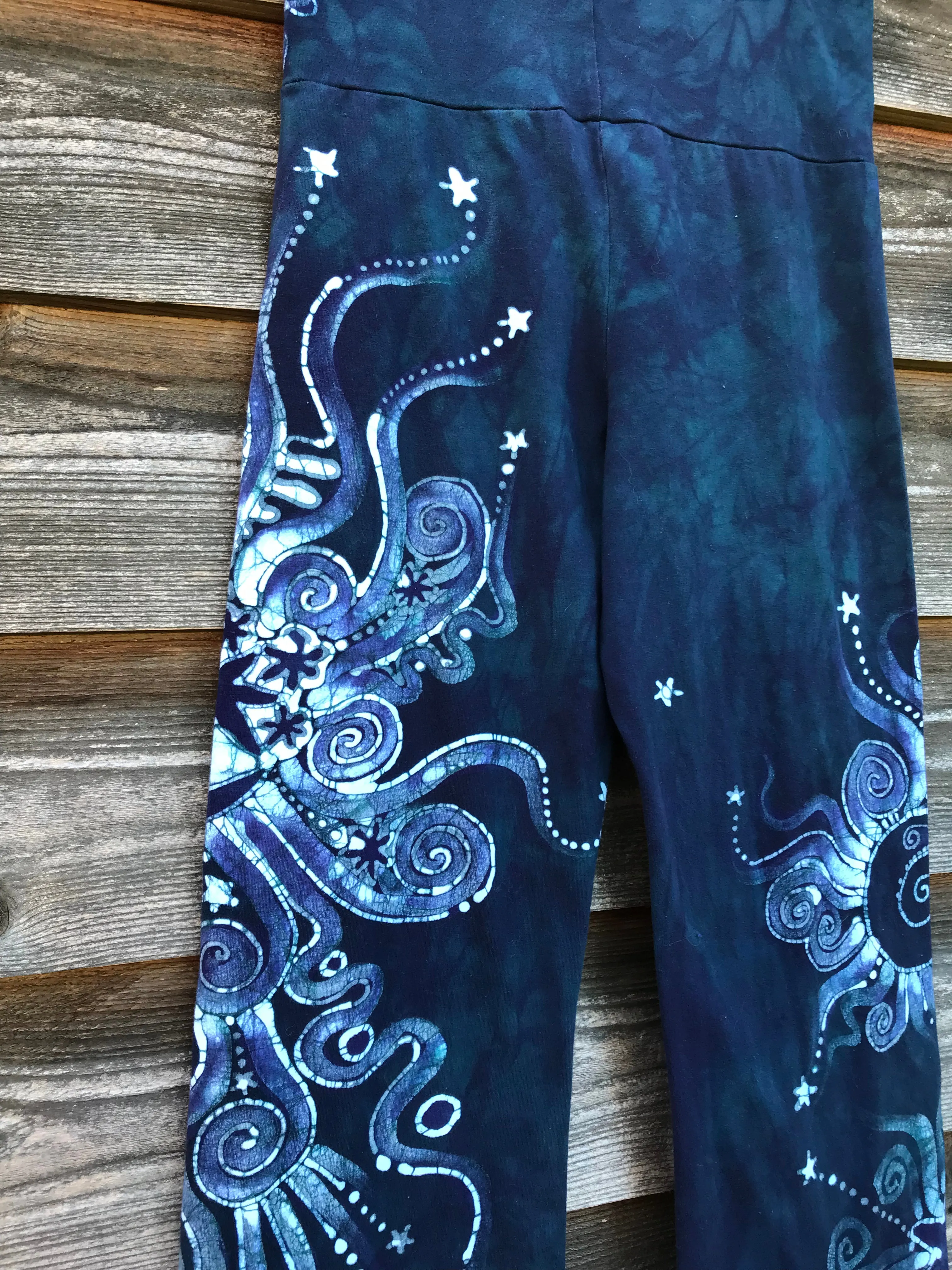 Sale - Dark Blue Teal Moon Handmade Batikwalla Stretchy Movement Pants - Size XL Shortness