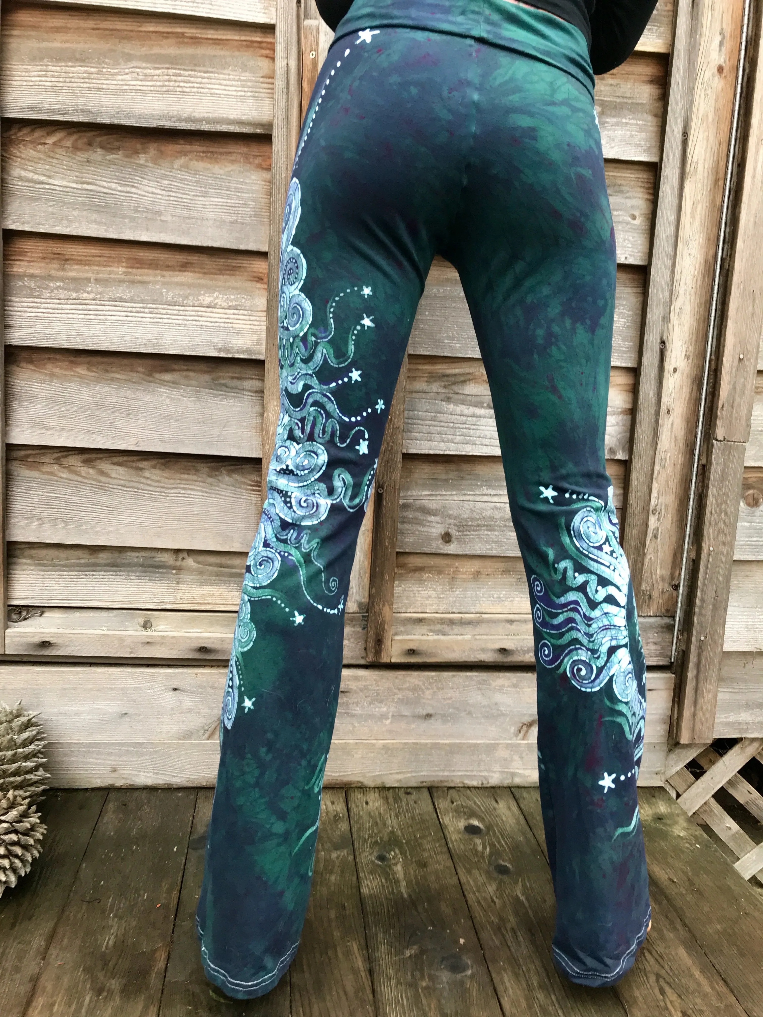 Sale - Dark Blue Teal Moon Handmade Batikwalla Stretchy Movement Pants - Size XL Shortness