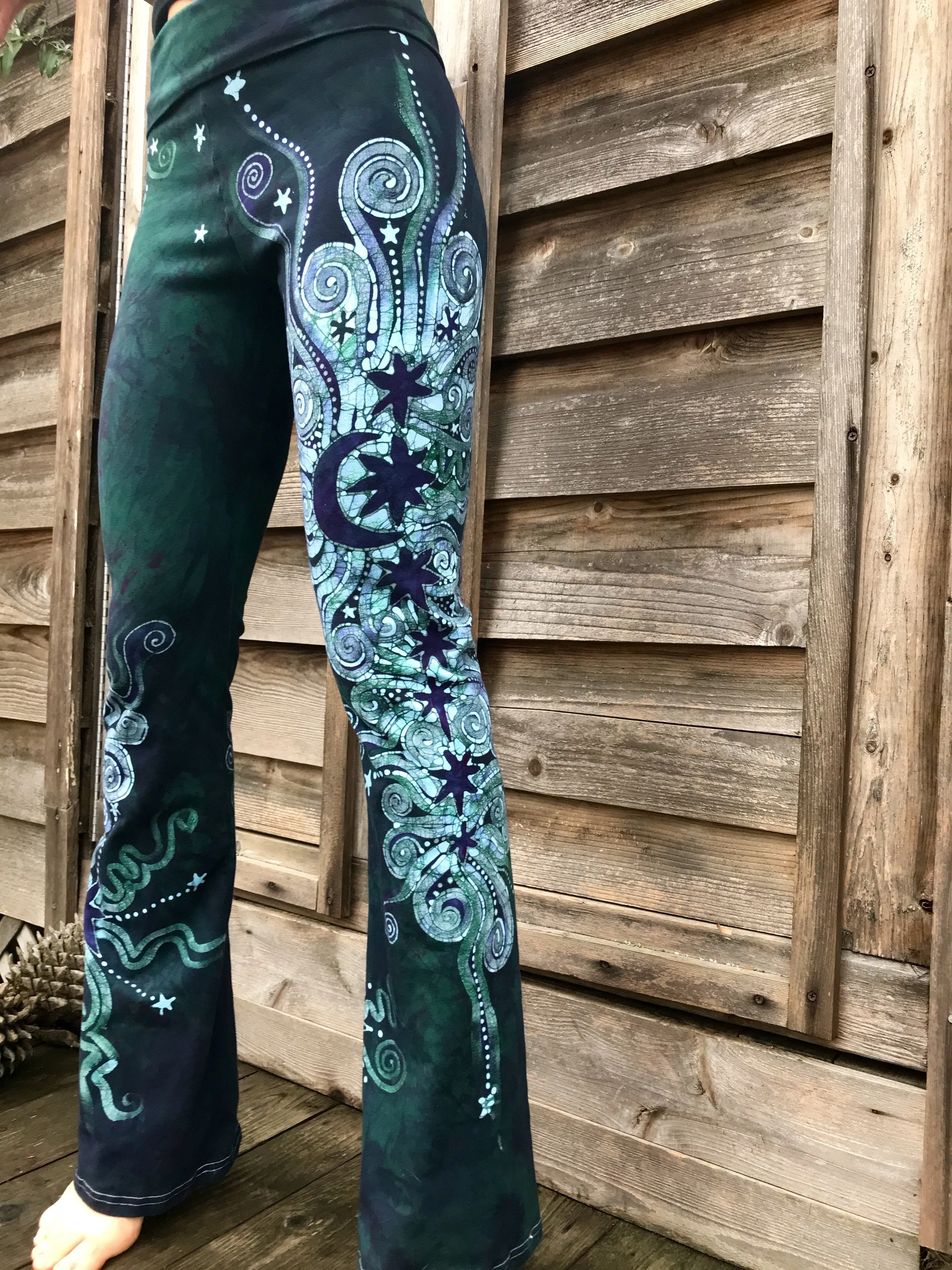 Sale - Dark Blue Teal Moon Handmade Batikwalla Stretchy Movement Pants - Size XL Shortness