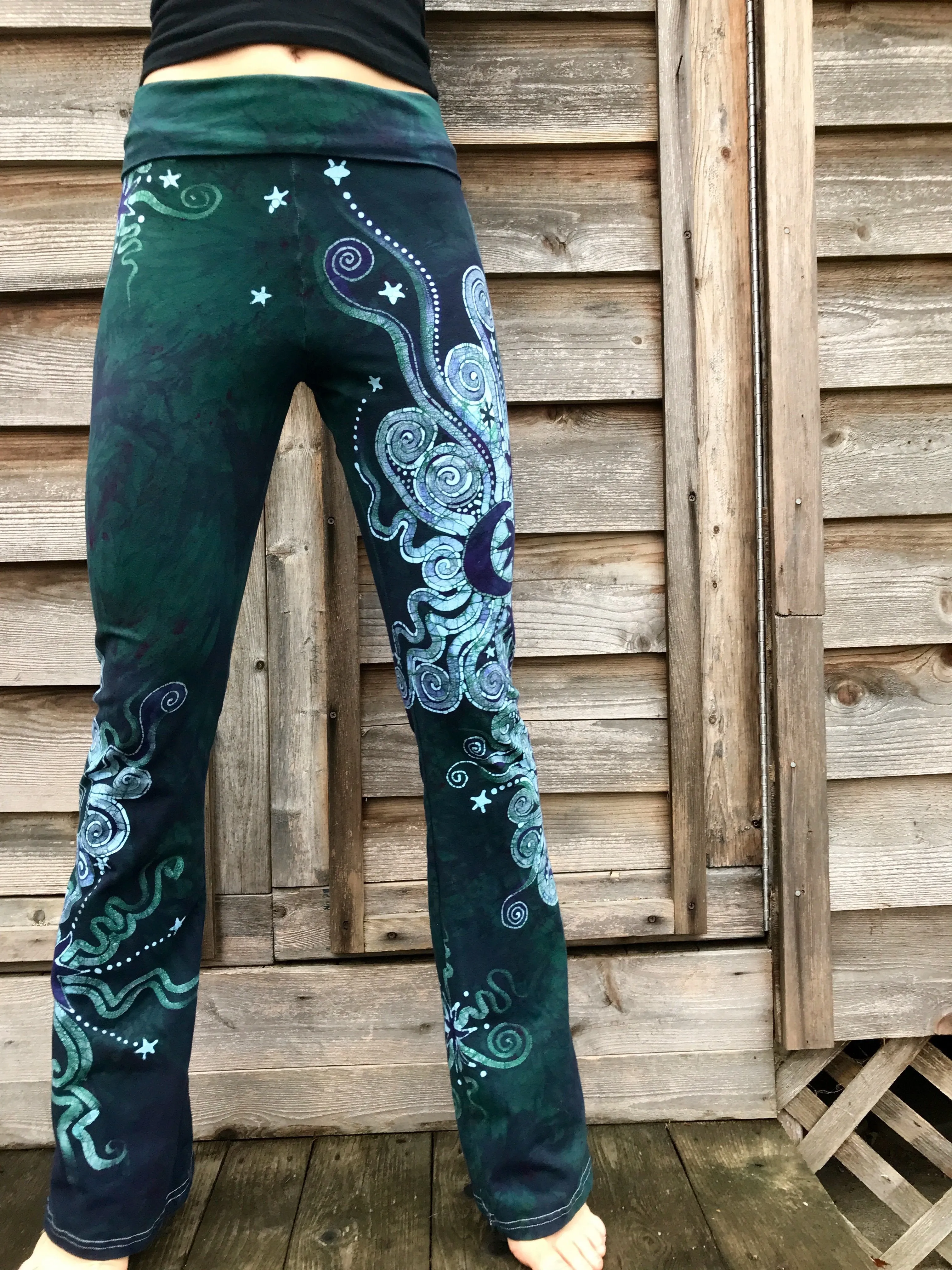 Sale - Dark Blue Teal Moon Handmade Batikwalla Stretchy Movement Pants - Size XL Shortness