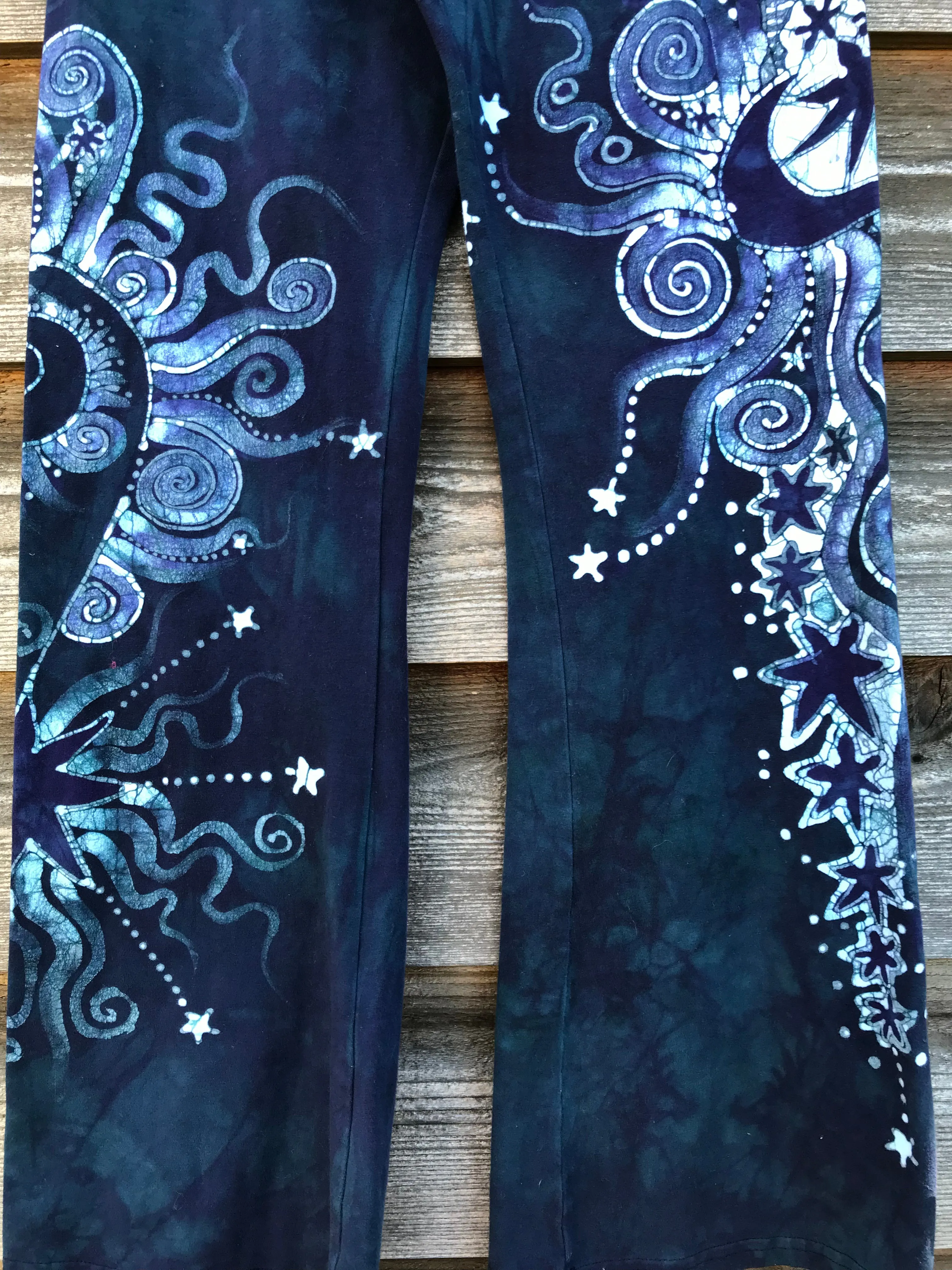Sale - Dark Blue Teal Moon Handmade Batikwalla Stretchy Movement Pants - Size XL Shortness