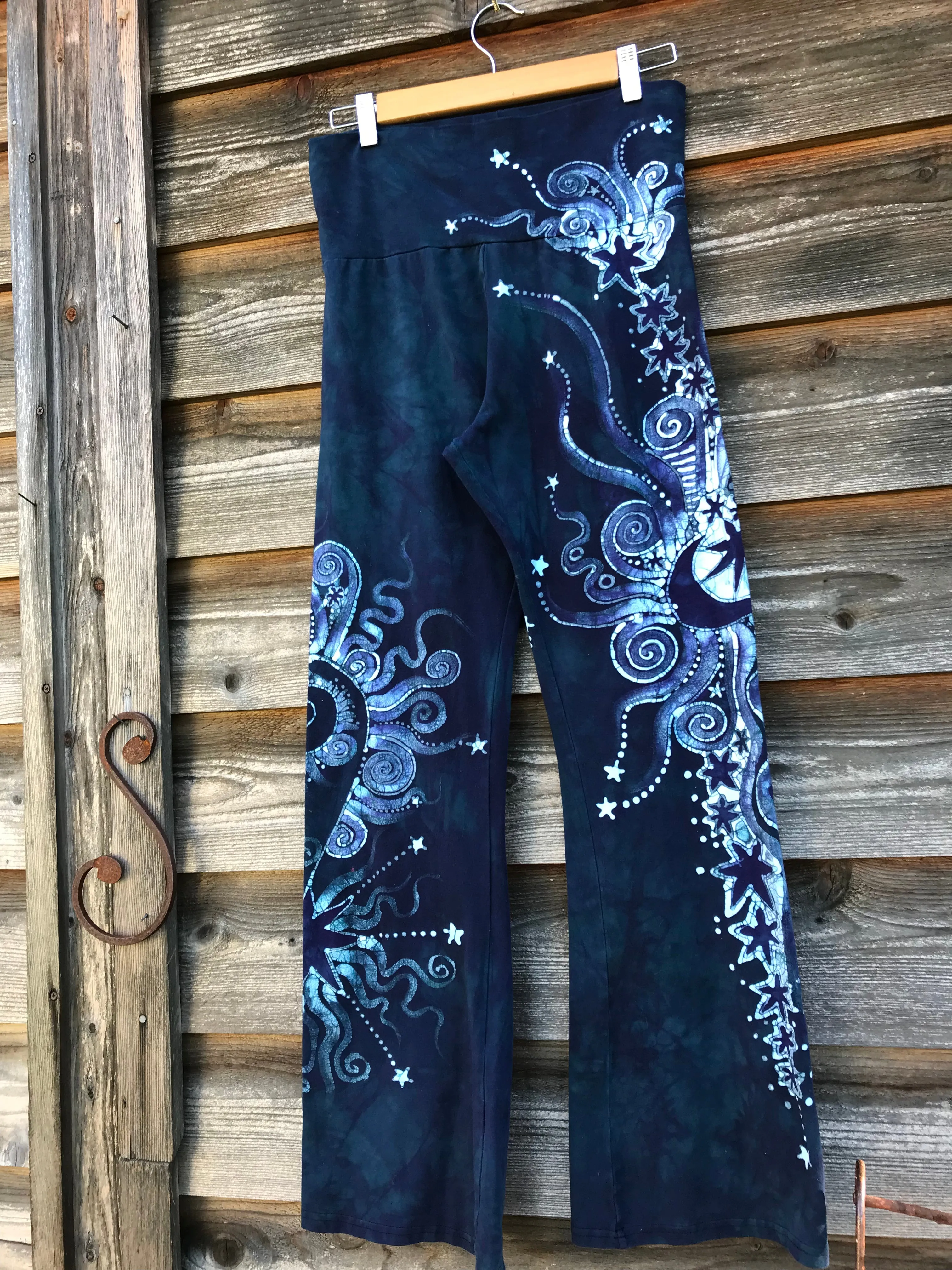 Sale - Dark Blue Teal Moon Handmade Batikwalla Stretchy Movement Pants - Size XL Shortness