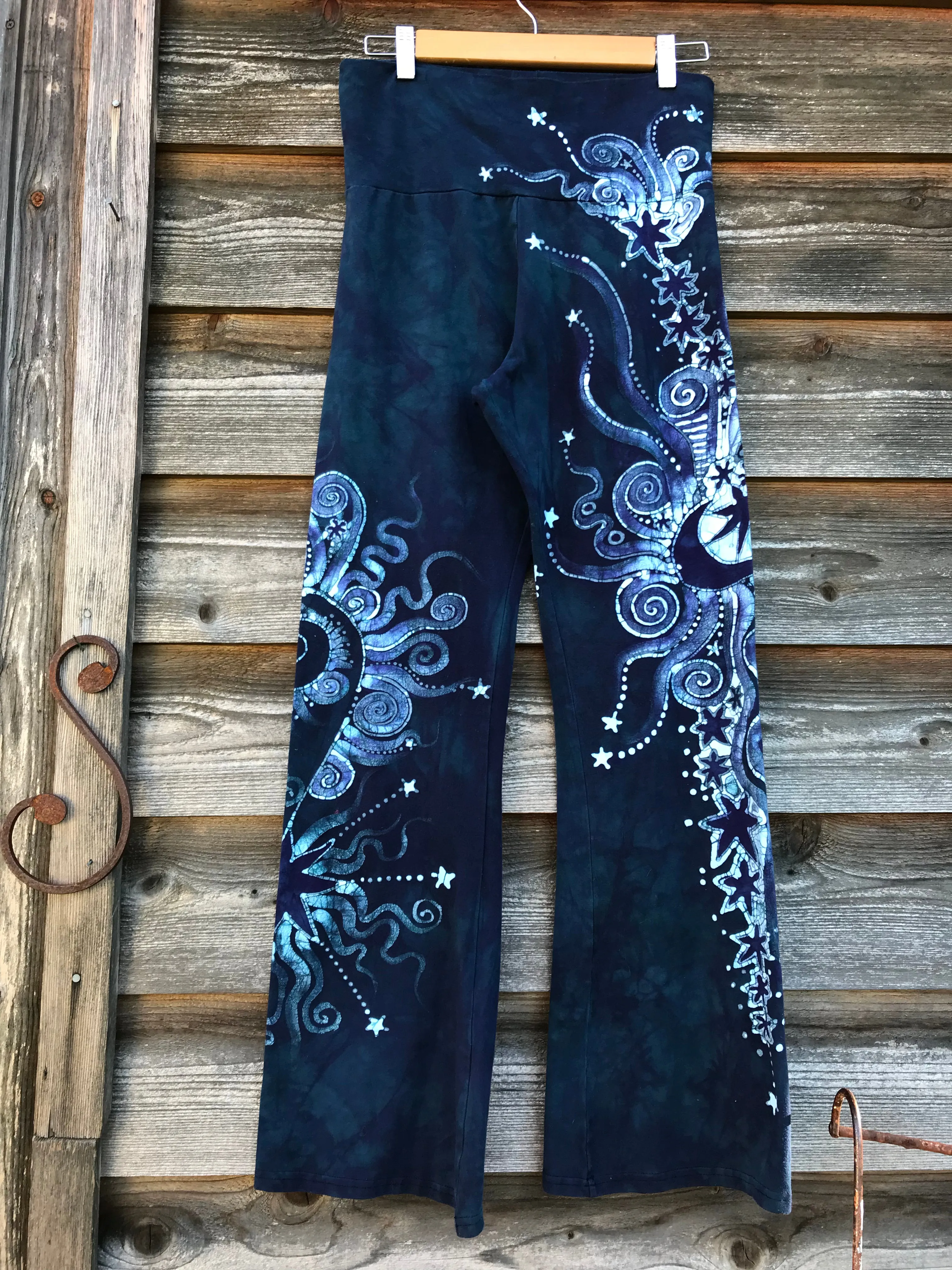 Sale - Dark Blue Teal Moon Handmade Batikwalla Stretchy Movement Pants - Size XL Shortness