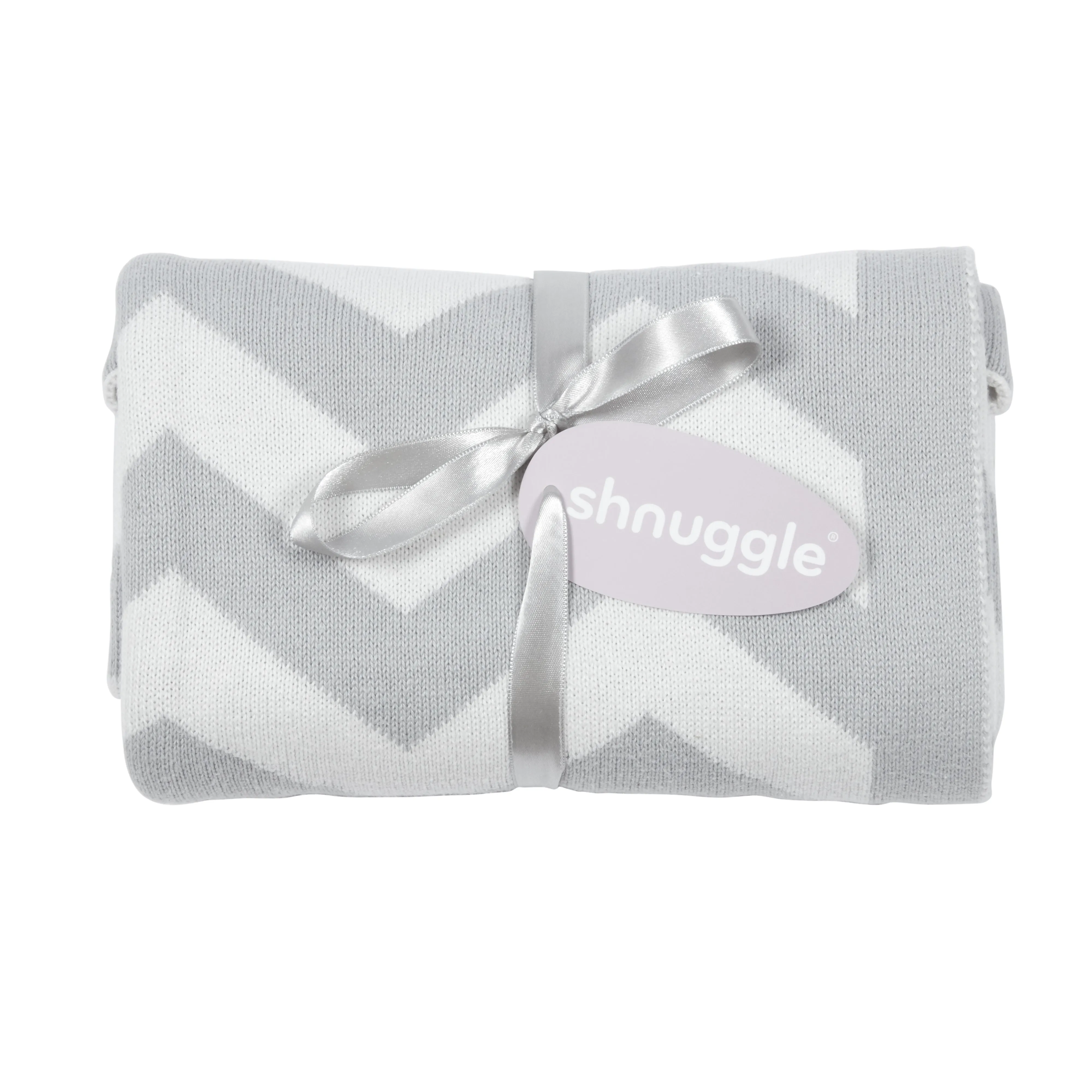 Shnuggle Knitted Cotton Blanket 70 X 90 Chevron Grey