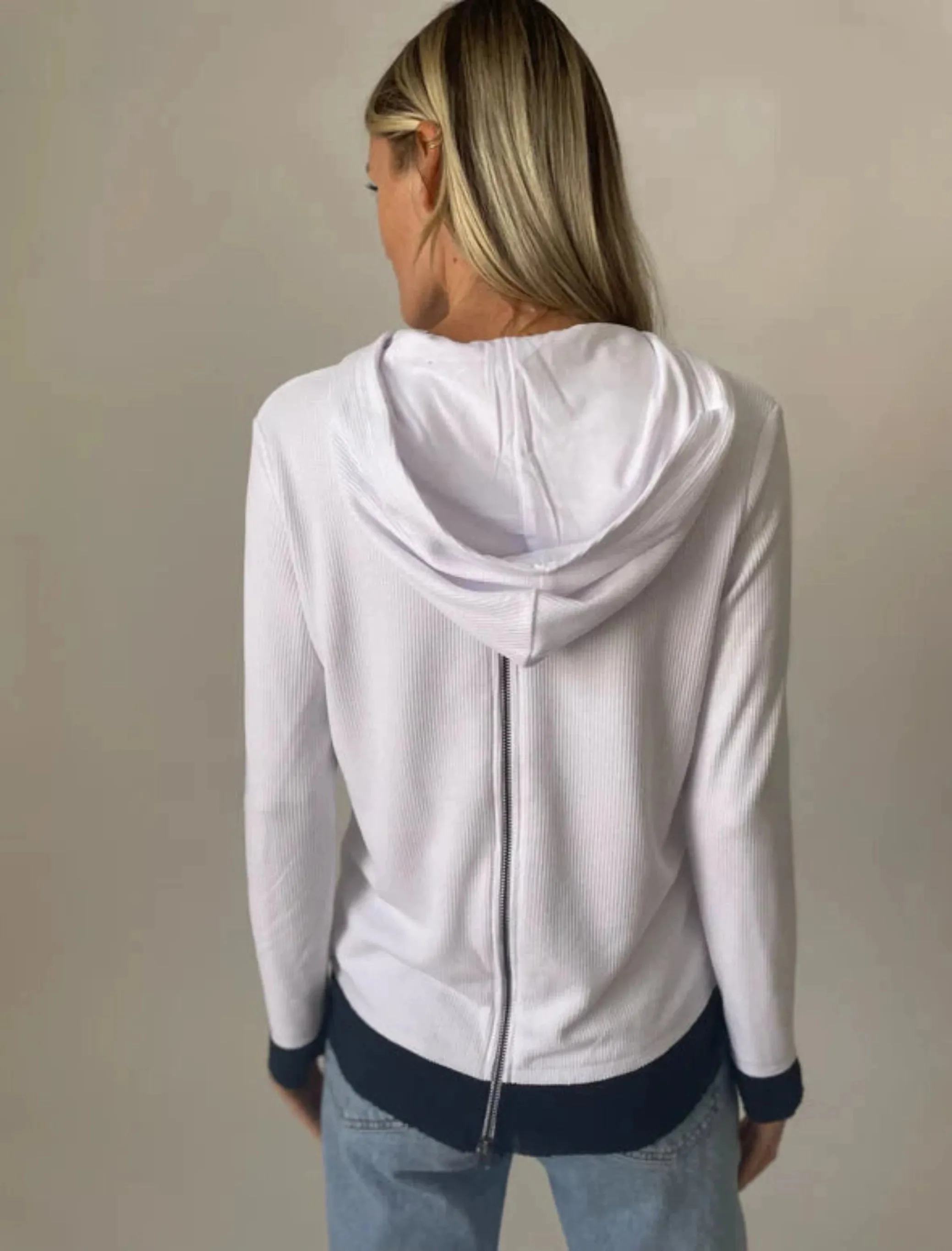 Six/Fifty Hacci Zipper Back Hoodie - White/Navy