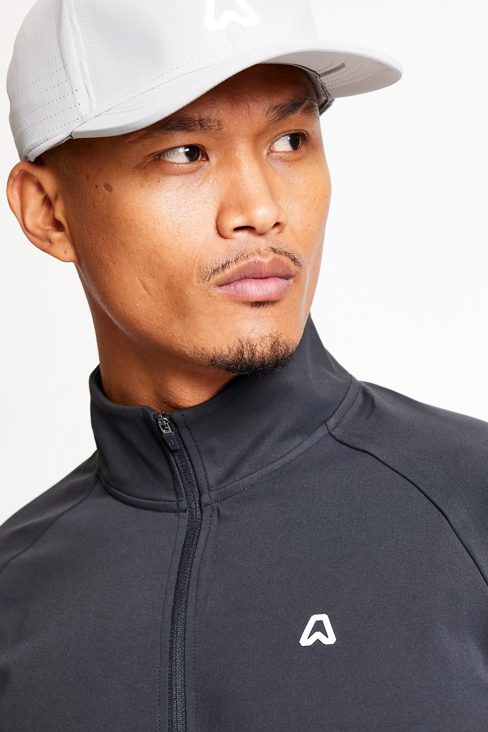 Slim Fit Coloured Blocked 1/4 Zip Top  - Putter Black / Driver Grey