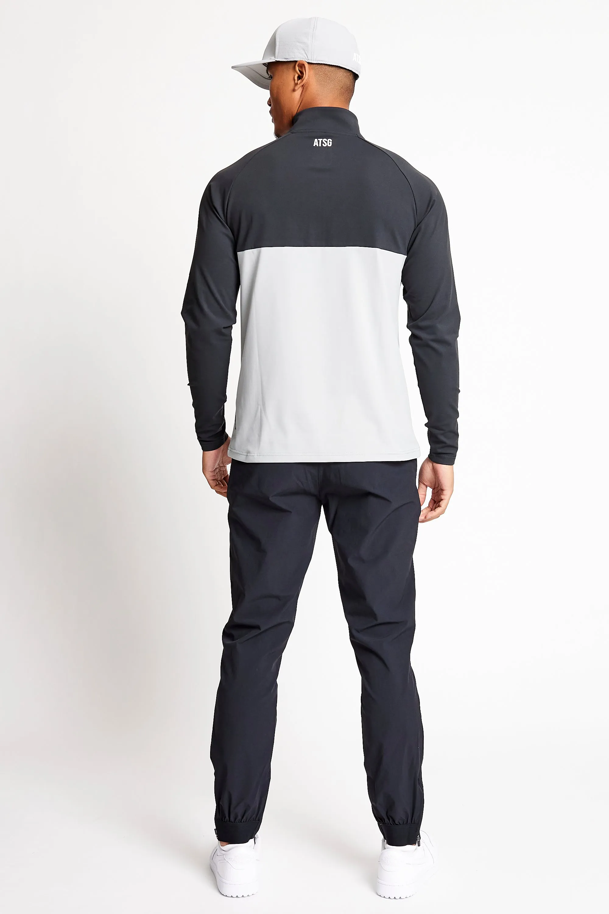 Slim Fit Coloured Blocked 1/4 Zip Top  - Putter Black / Driver Grey