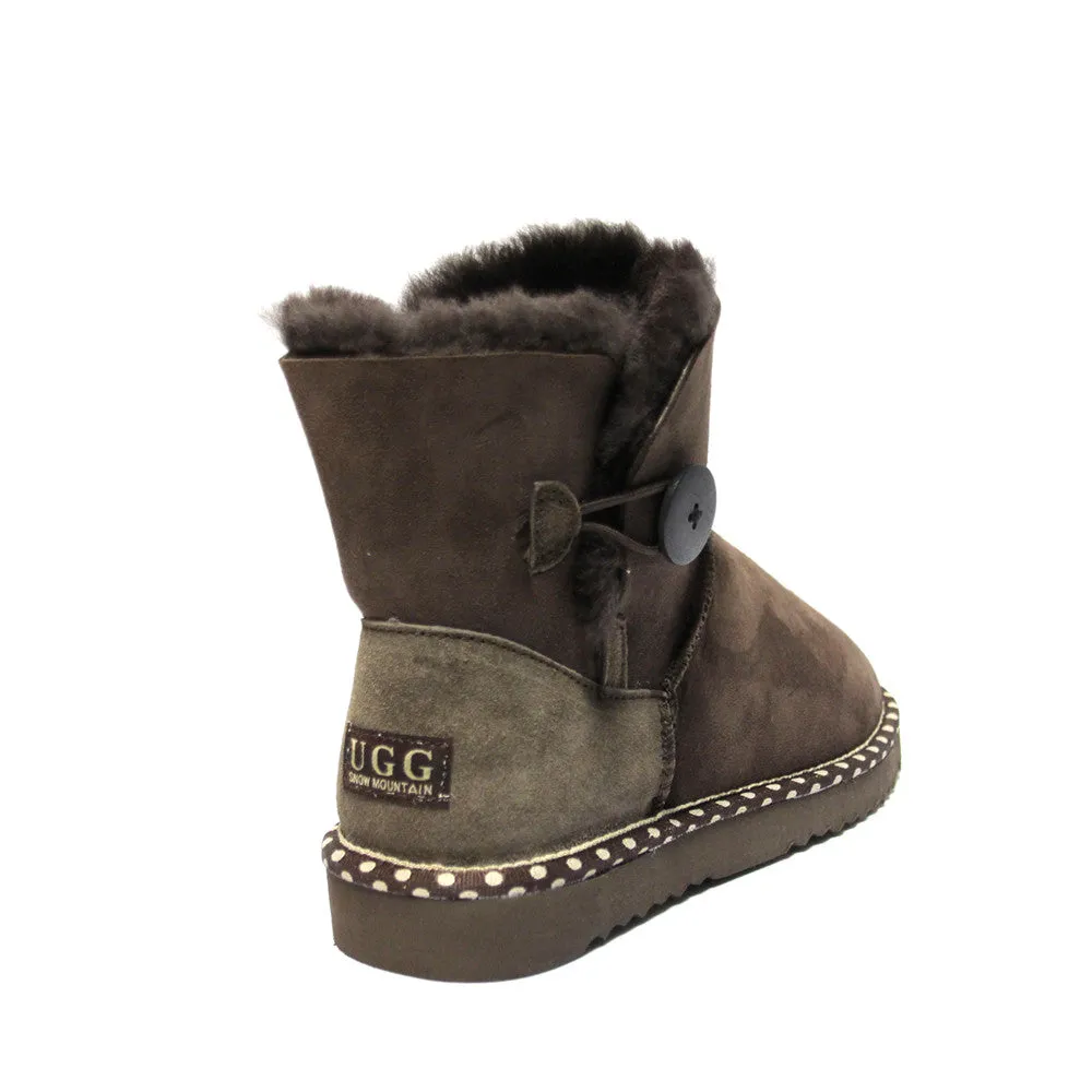 Spotted One Button Ugg Boot - Chocolate