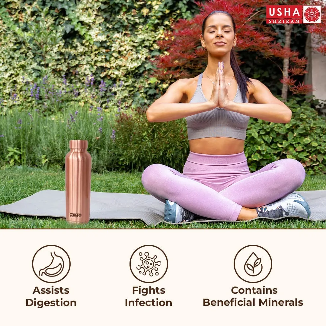 USHA SHRIRAM Pure Copper Water Bottle (1 L) & Copper Matka (8L)| Eco-Friendly, Biodegradable & Non-Toxic | Water Bottle for Kids & Adults | Lightweight, Leak-Proof, Durable & Rust-Free Tamba Bottle