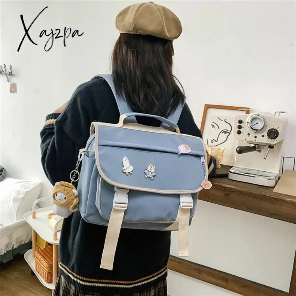 Xajzpa - Women's Bag High Quality Multifunction Waterproof Nylon Women's Backpack Button Portable Small SchoolBag Female Cute Backpack